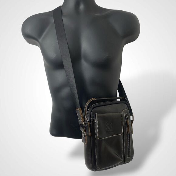 Bull Captain Men Crossbody Bag Distressed Brown Genuine Leather Adjustable Strap - Picture 8 of 8